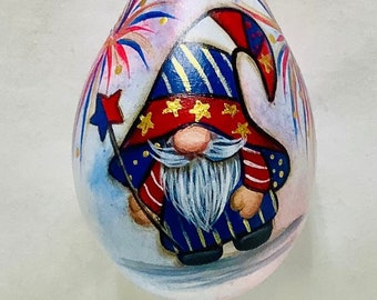 Gnome Patriotic, 4th of July. Red, White and Blue Gourd ornament