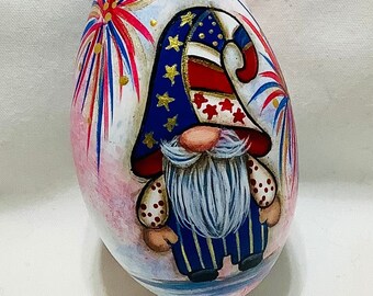 Gnome Patriotic, 4th of July. Red, White and Blue Gourd ornament