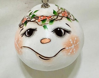 Snowman Gourd Christmas Tree Ornament - Hand Painted Gourd