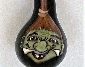 Halloween Mini Gourd Halloween Ornament - Sunken Head - Hand Painted Gourd