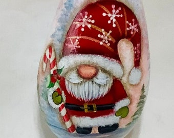 Mini Gnome Santa Gourd Christmas Ornament - Hand Painted Gourd