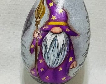 Mini Gnome Wizard Halloween Gourd Ornament - Hand Painted Gourd