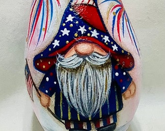 Gnome Patriotic, 4th of July. Red, White and Blue Gourd ornament