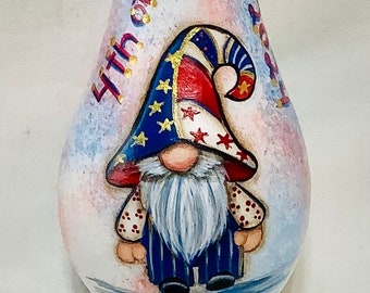 Gnome Patriotic, 4th of July. Red, White and Blue Gourd ornament