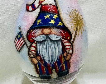 Gnome Patriotic, 4th of July. Red, White and Blue Gourd ornament