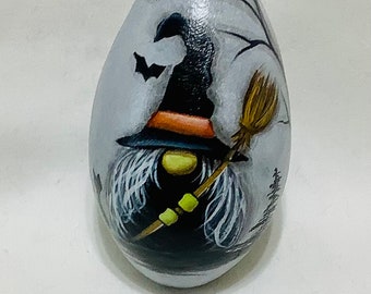 Mini Gnome Witch Halloween Gourd Ornament - Hand Painted Gourd