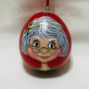 Mrs. Santa Gourd Christmas Tree Ornament - Hand Painted Gourd