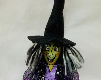 Mini Halloween Witch Gourd Ornament - Hand Painted Gourd