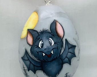 Halloween Bat Egg Gourd Ornament - Hand Painted Gourd