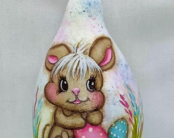 Rabbit Gourd Easter Egg Ornament - Hand Painted Gourds