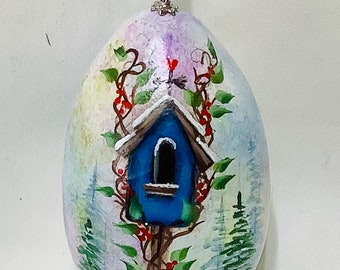 Birdhouse Gourd Tree Ornament - Hand Painted Gourd