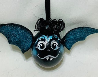 Mini Halloween Gourd Bat Ornament - Hand painted gourds