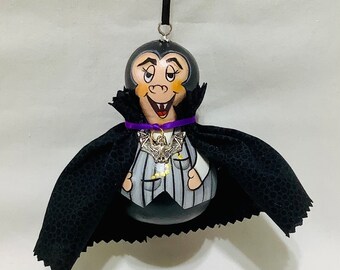 Halloween Mini Gourd Ornament - Dracula - Hand Painted Gourd