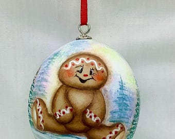 Gingerbread Man Gourd Tree Ornament - Hand Painted Gourd