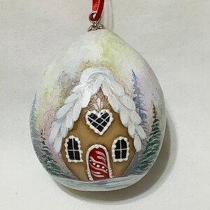 Gingerbread House Gourd Tree Ornament - Hand Painted Gourd