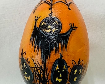Mini Halloween Gourd Ornament Scarecrow & Jack-o-lanterns - Hand Painted Gourd