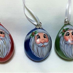 Set of 3 Mini Gourd Santa Ornaments -  Hand Painted Gourds