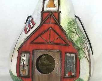 School House Gourd Birdhouse - Hand Painted Gourd