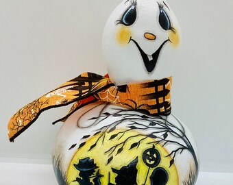 Halloween Ghost Gourd with Trick or Treat Kids - Hand Painted Gourd