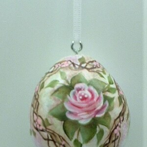 Rose Gourd Easter Egg Ornament - Hand Painted Gourds