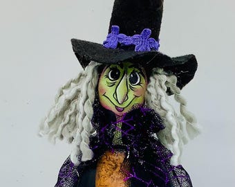 Halloween Witch Gourd - Hand Painted Gourds