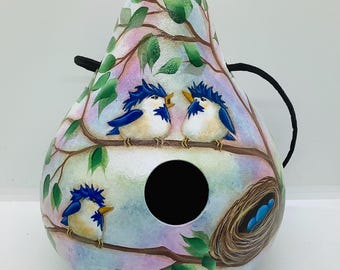 Baby Chickadees Gourd Birdhouse - Hand Painted Gourd