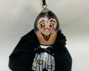 Halloween Mini Gourd Ornament - Dracula - Hand Painted Gourd