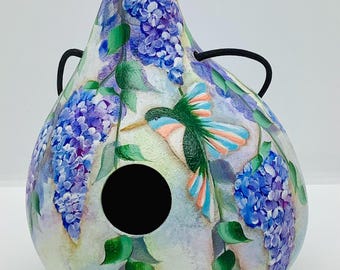 Hummingbird with Wisteria Flowers Gourd Birdhouse - Hand Painted Gourd