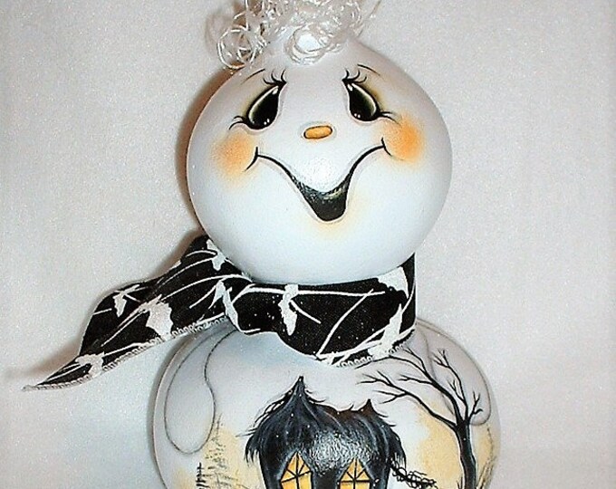 Halloween Ghost Gourd With Haunted House Hand Painted Gourd - Etsy