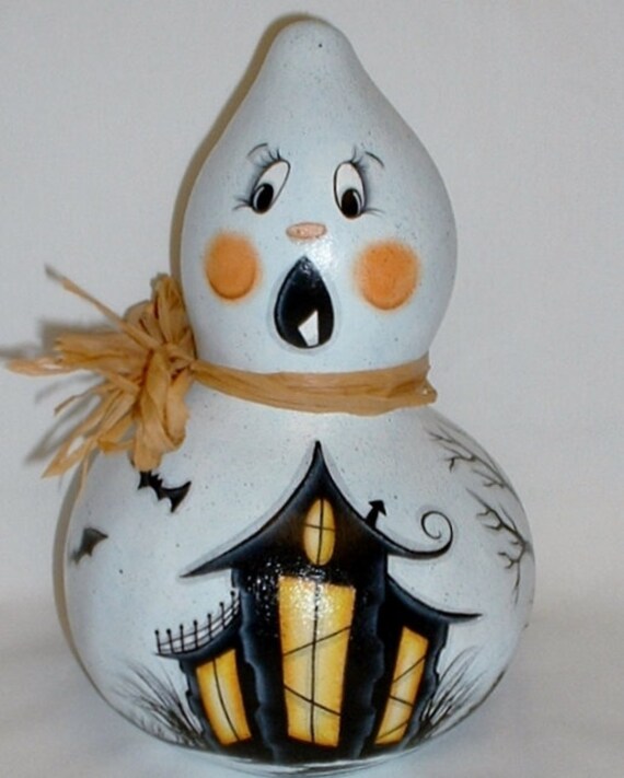 Ghost Gourd with Haunted House Hand Painted | Etsy