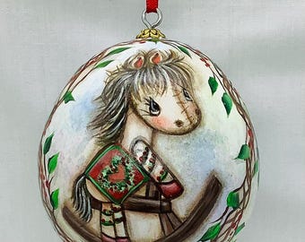 Rocking Horse Christmas Gourd ornament - Hand Painted Gourd
