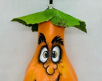 Small Gourd Halloween Jack-O-Lantern with a Goofy Smile - Hand Painted