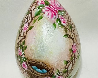 Spring Easter Egg Gourd Ornament Grapevine Wreath with Birds Nest and Roses