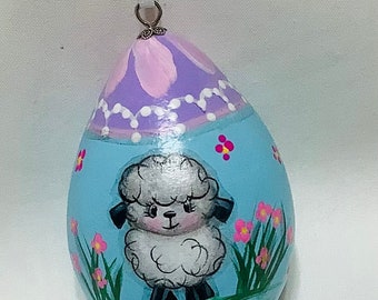 Sheep Gourd Easter Egg Ornament - Hand Painted Gourds