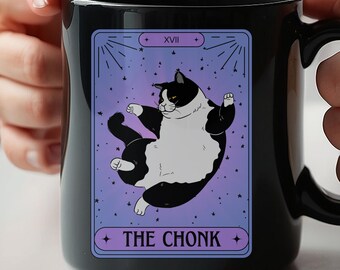 Funny Chonk Cat Tarot Mug: Mystical Witchy Gift for Cat Lovers