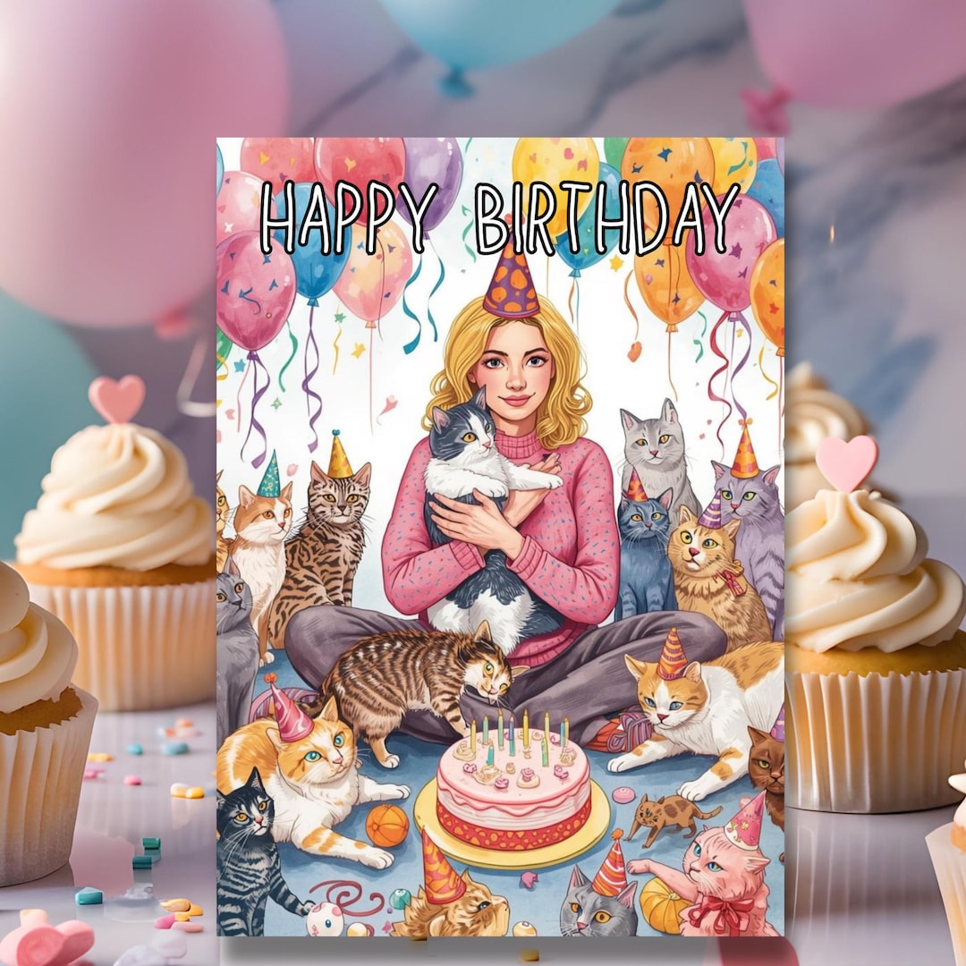 Cat Lady Birthday Card | Cat Mom Birthday Card | Funny Cat Birthday ...