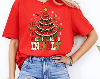 7月のクリスマス スイカ クリスマスツリー サマーTシャツ、グラフィックTシャツ