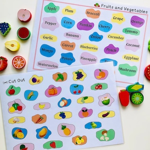 Fruits and Vegetables Matching Activity Worksheet, Color Sorting Gift ...