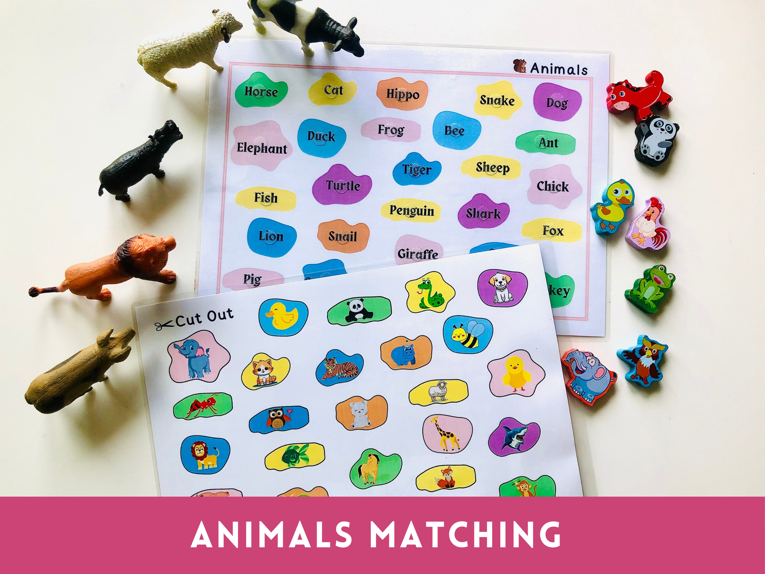 Animals Matching Activity Worksheet, Color Sorting Gift for Kids ...