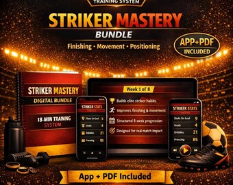 Segna più gol in 8 settimane / App Striker Mastery + PDF di 146 pagine sulla finalizzazione / Calcio / Allenamento su tiro, movimento e 1 contro 1