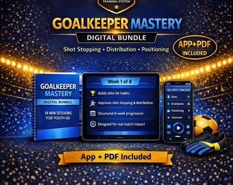Diventa un portiere d'élite capace di parare i tiri in 8 settimane / App GK Mastery + PDF di allenamento di 146 pagine / Calcio / Posizionamento e distribuzione