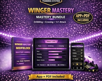 Diventa un'ala esplosiva nell'uno contro uno in 8 settimane / App Winger Mastery + PDF di allenamento di 146 pagine / Calcio / Dribbling, cross e velocità