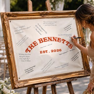Custom Wedding Guest Book Alternative, Embroidered Last Name  Pennant Flag, Established Family Canvas Reception Sign Decor