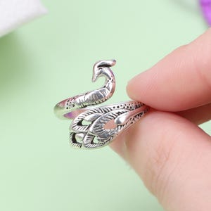 Unique Silver Peacock Crochet Ring, Tension Ring Adjustable, Yarn Tension Ring Crochet, Gift for Knitter, Crochet Ring Peacock