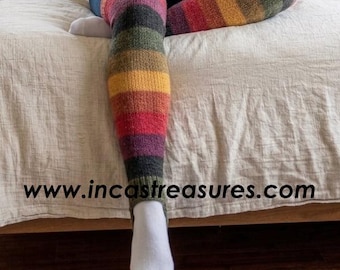 Handmade Rainbow Alpaca Blend Leg Warmers - Extra Soft Striped Yoga & Dance Long Socks - Colorful Boho Winter Legwarmers - Gift for Her