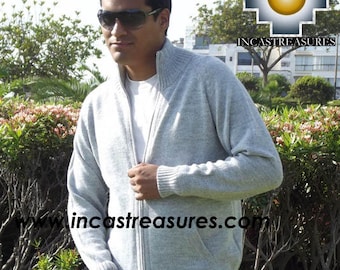 Men 100% Baby Alpaca sweater Cardigan Zippered