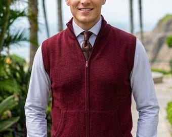100% Baby Alpaca Vest Men - Luxury V neck Zippered - Handcrafted Peruvian Wool Vest- Sustainable Soft Thermal Knitwear Gift for Him