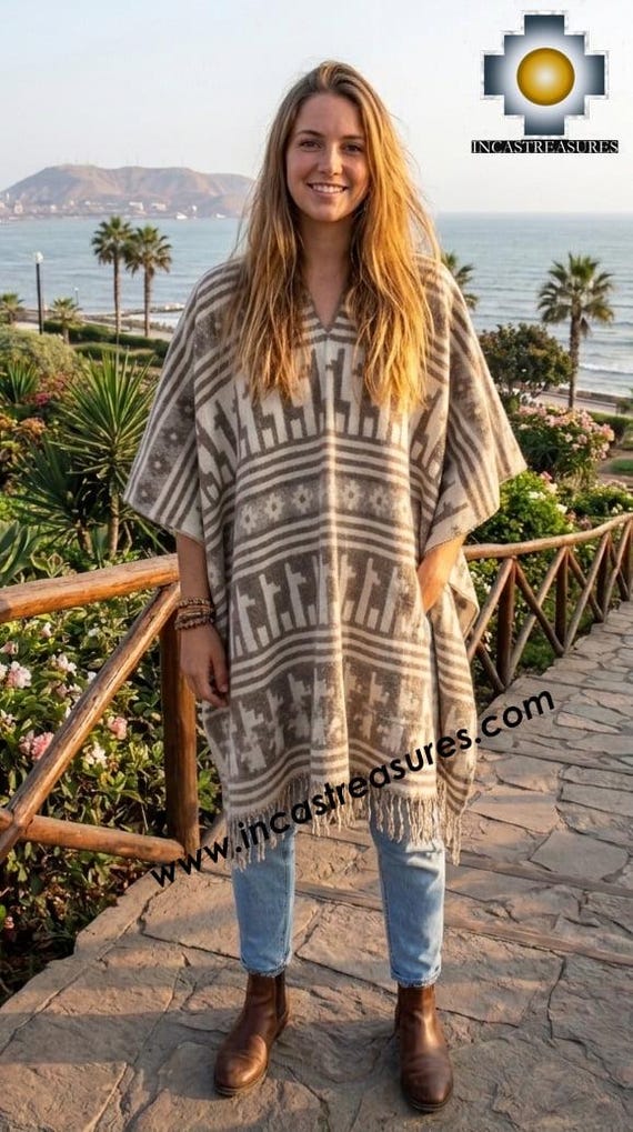 Extra Fine Alpaca Poncho "Sumaq" Hand-Woven Llama Design Cape Luxury Peruvian Wool Wrap Bohemian Poncho Men & Women Ethically Made in Peru