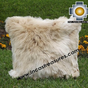 100% Baby Alpaca Fur Pillows, Beige Cushion Cover One Side- 3 sizes- FREE SHIPPING Worldwide -Now with Bigger Zipper