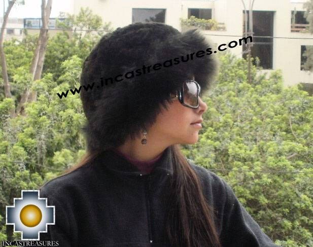 100% Baby Alpaca fur hat cuajone Black  FREE SHIPPING Worldwide